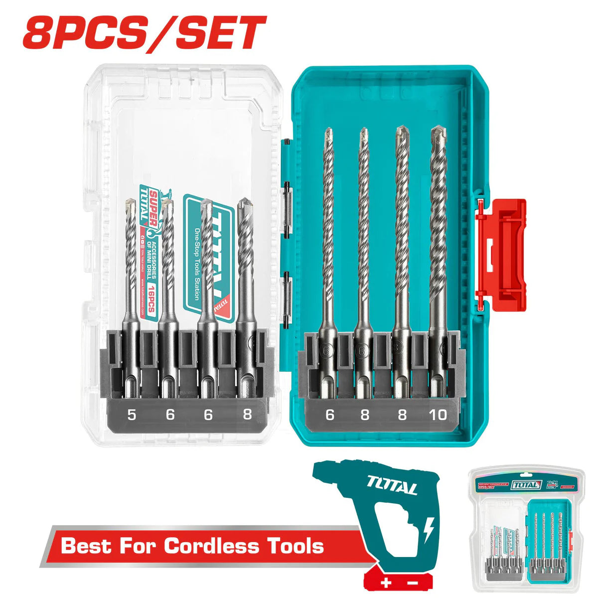 TOTAL TACSDL11806 8 Pc SDS Plus Hammer Drill Bit Set Total